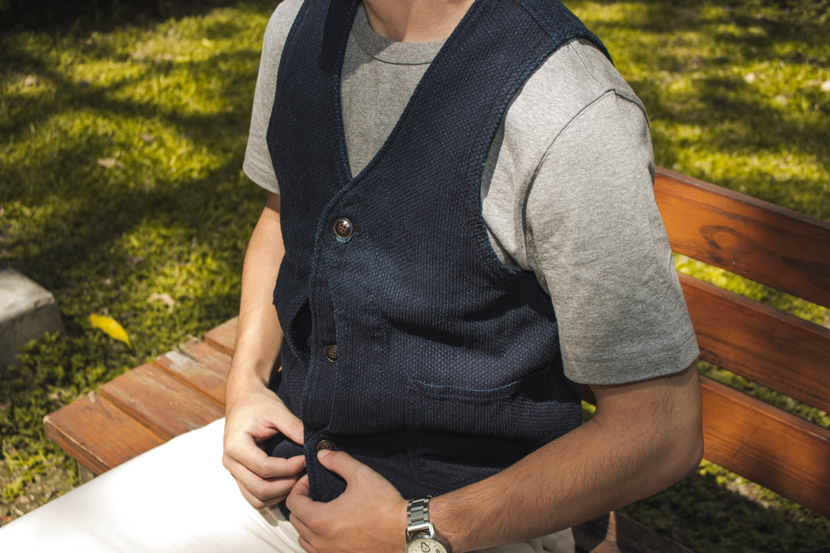 Japan Blue Jeans】藍染刺子背心／11oz／INDIGO SASHIKO VEST – Blue