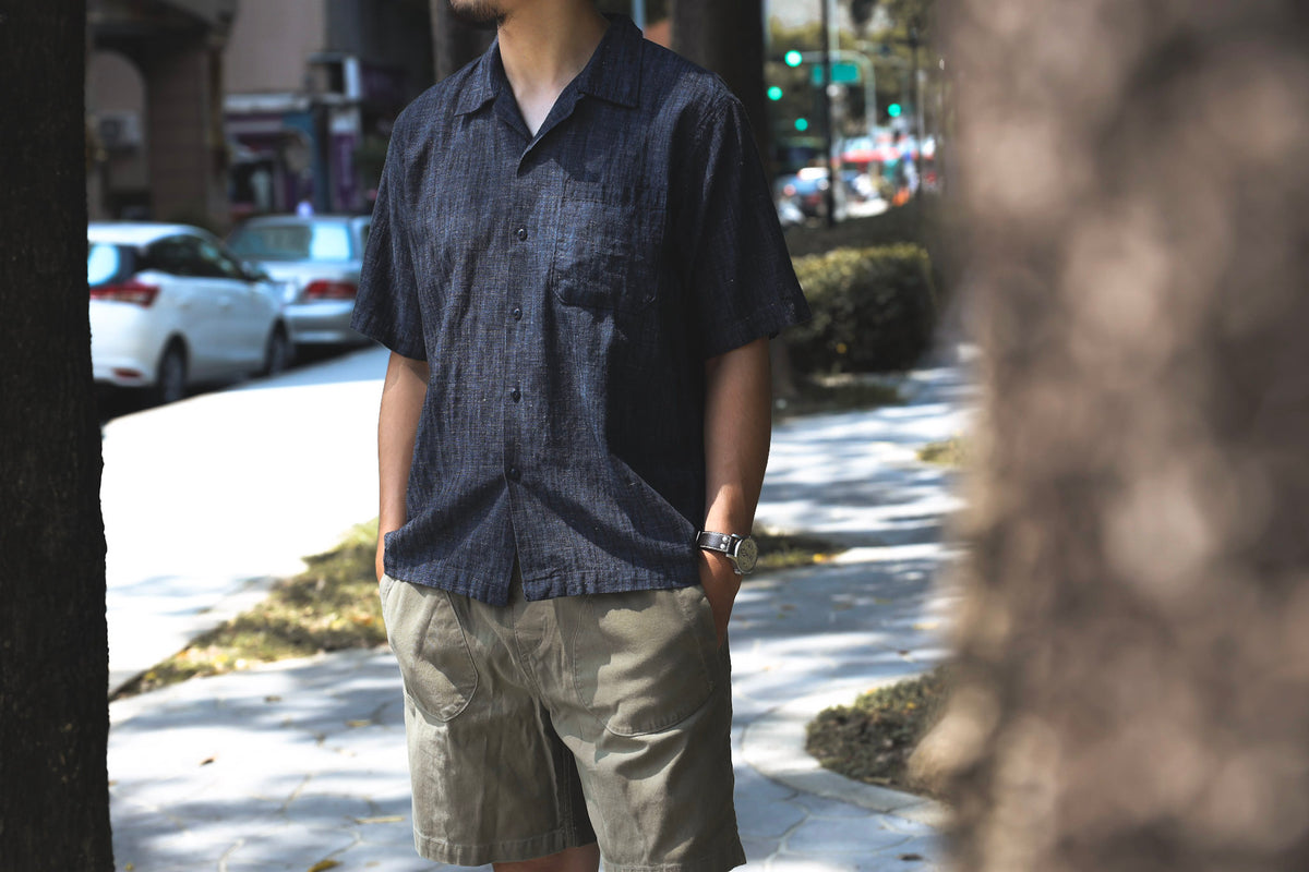 Universal Works】Camp Shirt In Indigo Yokohama Cotton-Linen – Blue