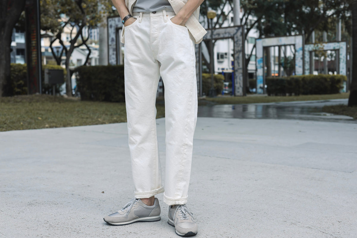 【RESOLUTE】AA710 Ecru White Slim Straight Jeans One Washed