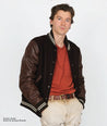 【Dehen 1920】Varsity Jacket Brown Melton / Antique Brandy 校園運動夾克咖啡拼接白蘭地色皮袖