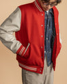 【Dehen 1920】Varsity Jacket Forster Red Melton / Milk Leather