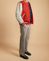 【Dehen 1920】Varsity Jacket Forster Red Melton / Milk Leather