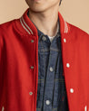 【Dehen 1920】Varsity Jacket Forster Red Melton / Milk Leather