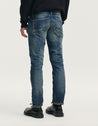 【DENHAM】 Razor Selvedge Zephyr Blube 中藍色補丁破壞修身小直筒牛仔褲