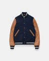 【Dehen 1920】Varsity Jacket Dark Navy Melton / Antique Rust 校園運動夾克深藍拼接鏽咖皮袖