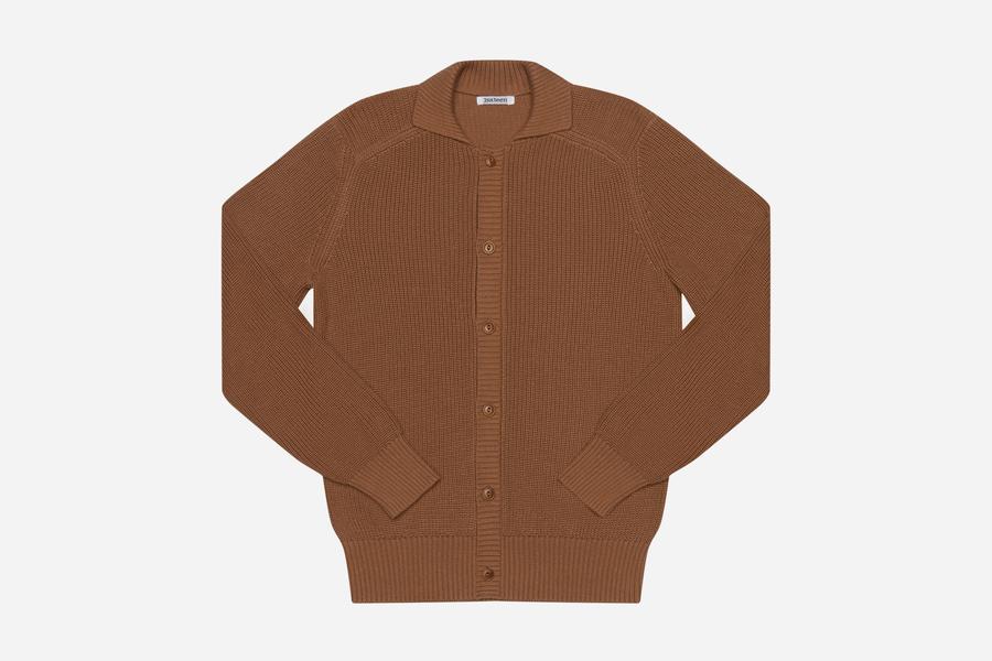 【3sixteen】Pima Cotton Collared Cardigan Mocha