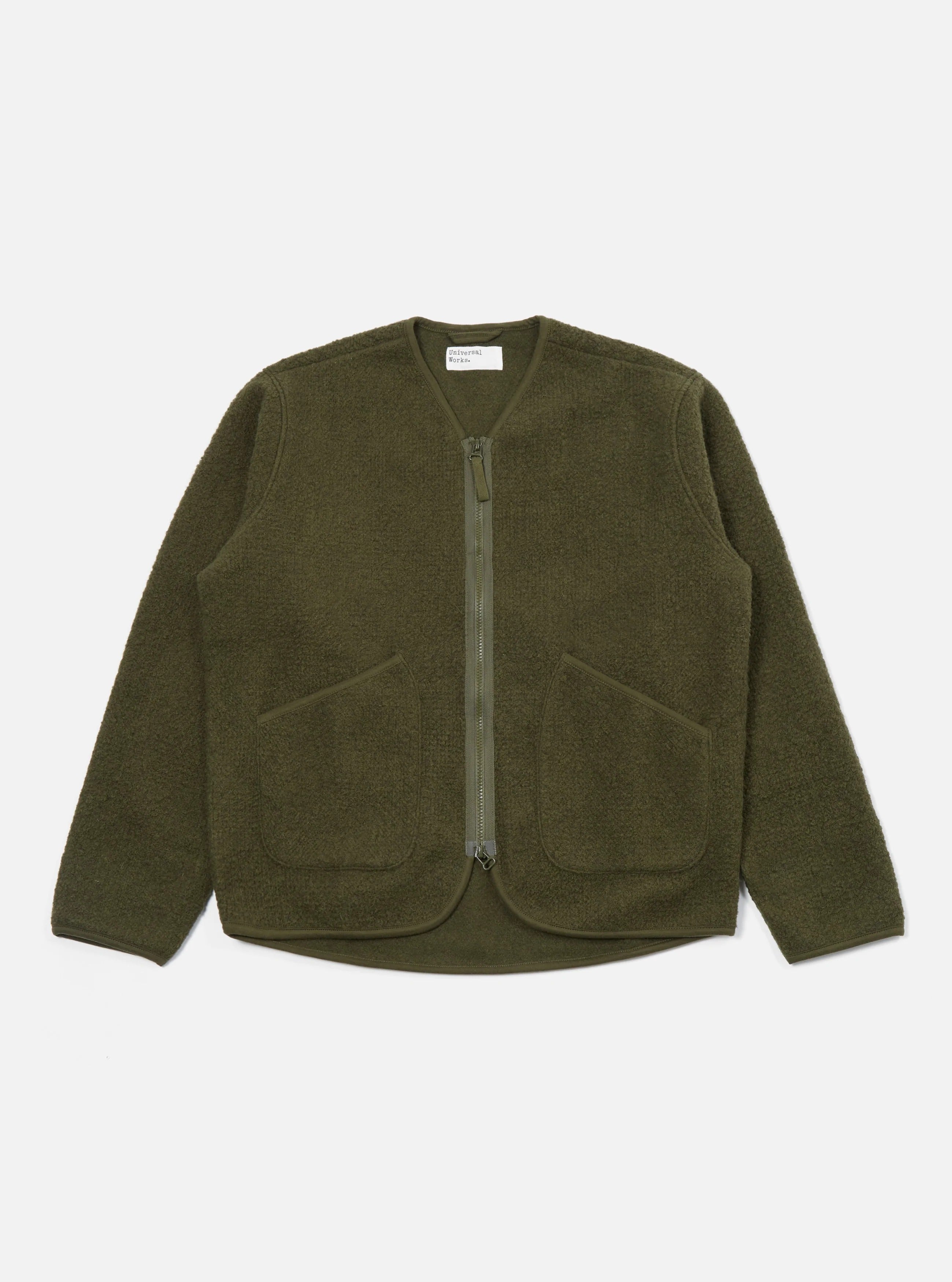 【Universal Works】Zip Liner Jacket In Olive Tibet Fleece